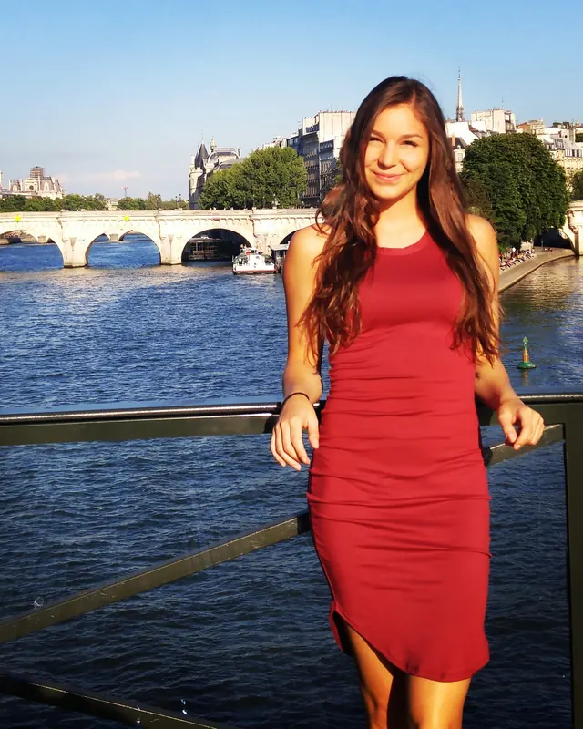 Catherine on a bridge over the Seine in Paris