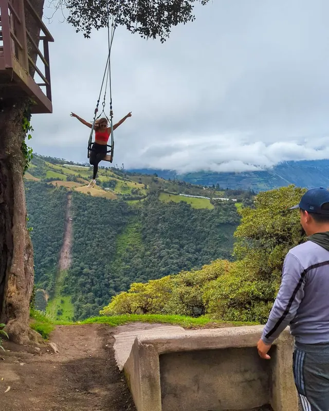 Catherine on the swing in Baños, Ecuador